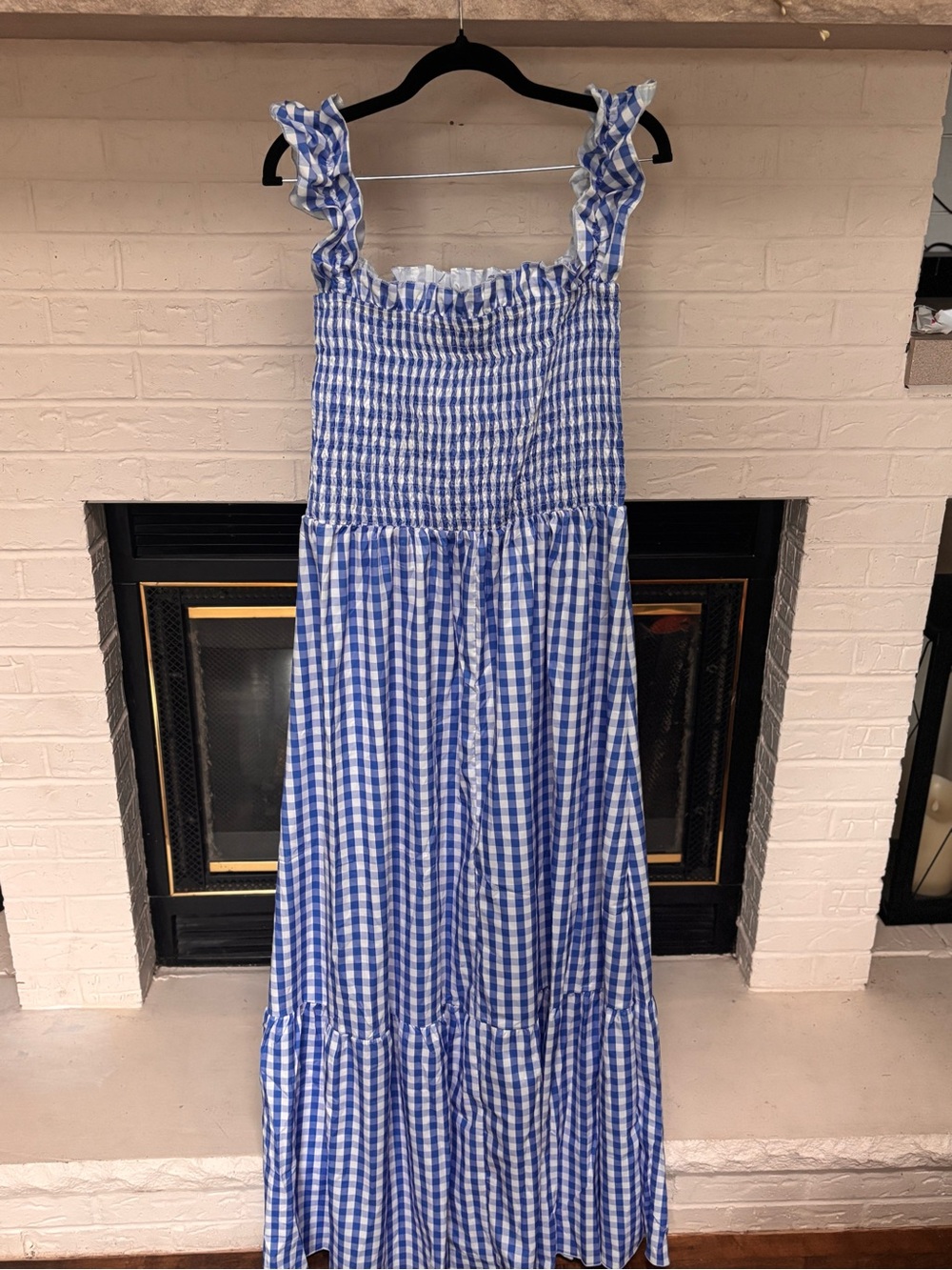 Blue Gingham Maxi Dress with Smocked Bodice